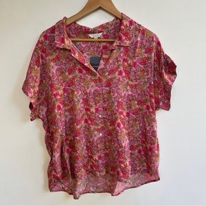 Lucky Brand Women's Pink  Floral Shirts Button Down Up Casual Loose Blouse New